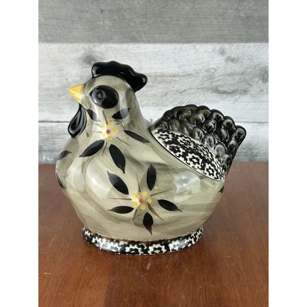 Temptations Old World Gray/Black Figural Chicken Spice Jar, Sugar Salt Container